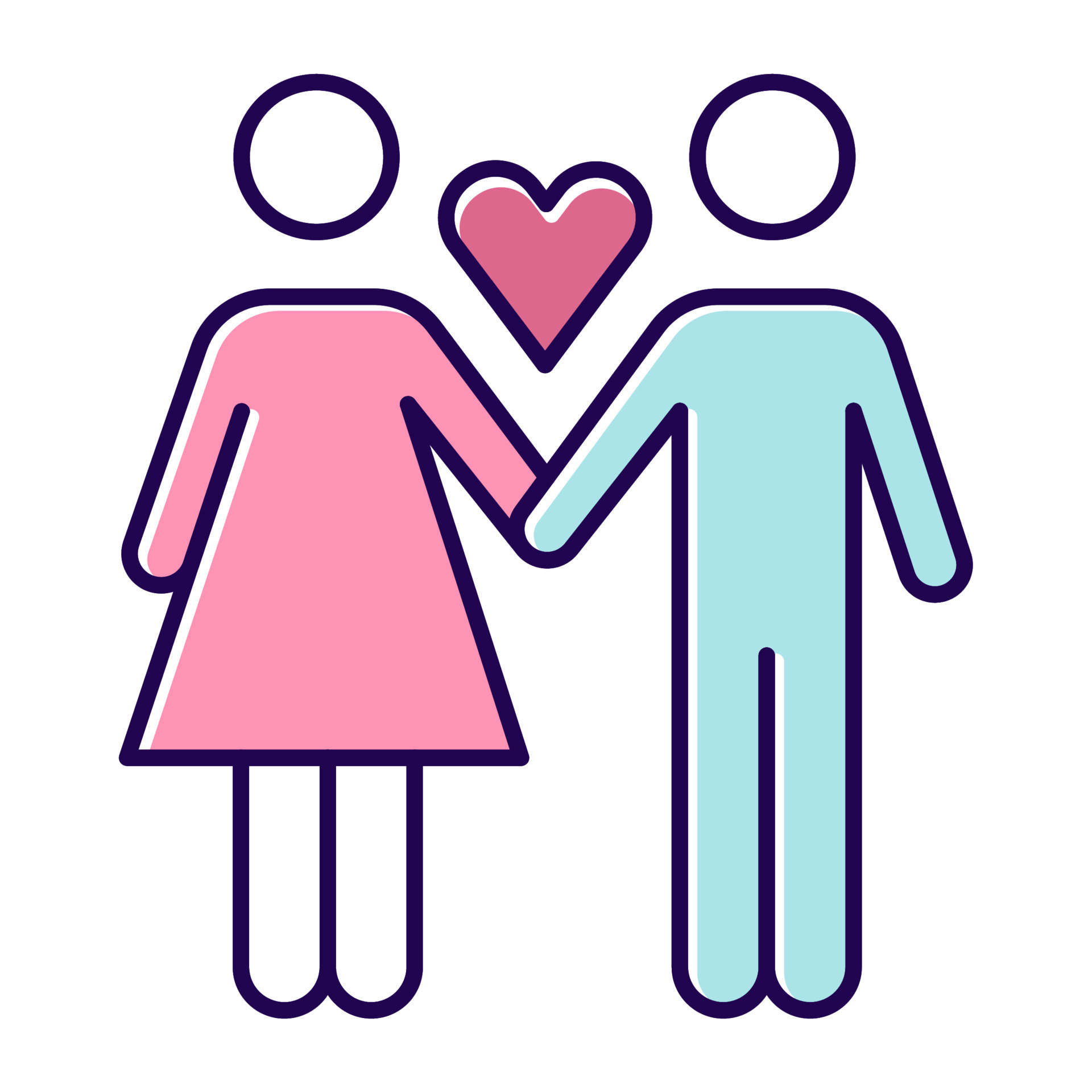 Only one partner color icon. Girlfriend and boyfriend. Woman and man in love. Intimate relationship. Safe sex. Partner, lover, valentine