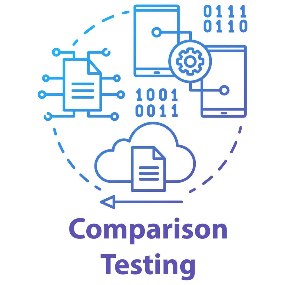 Comparison testing concept icon. Software development stage idea thin line illustration. Verify weakness and strength of IT project. App programming. Vector isolated outline drawing