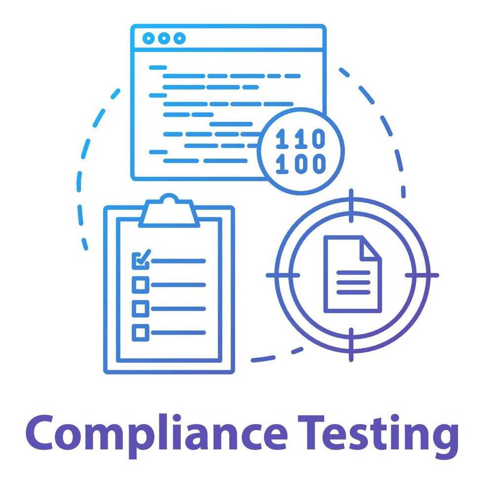Compliance testing concept icon. Software development stage idea thin line illustration. Conformance testing. Application programming. System check. Vector isolated outline drawing