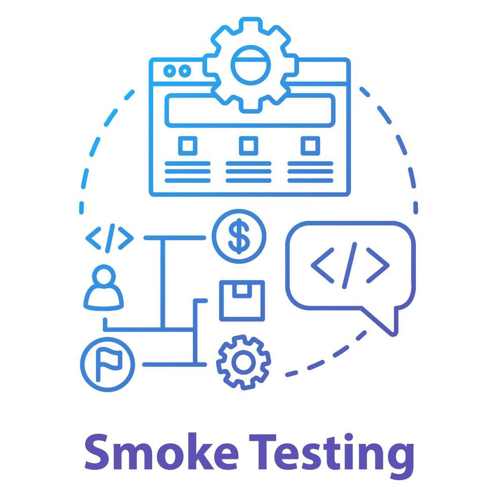 Smoke testing concept icon. Software development stage idea thin line illustration. Build verification testing. Application programming. IT project management. Vector isolated outline drawing