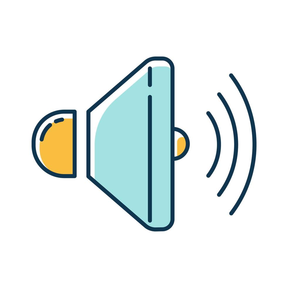 Blue sound speaker color icon. Volume control idea. Loudspeaker, megaphone. Modern stereo equipment. Sound signal tool, loud noise. Music dynamic regulation. Isolated vector illustration