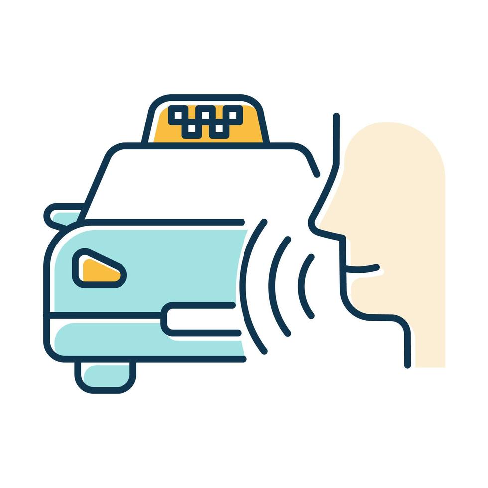 Blue taxi call color icon. Transport search voice command idea. Sound control, audio order, conversation. Smart virtual assistant. Car delivery service. Loud speak. Isolated vector illustration