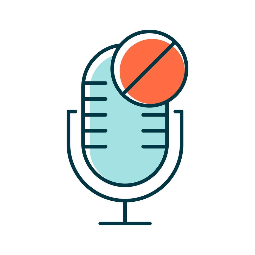 Blue microphone not available color icon. Sound recorder technical mistake idea. Voice speaker installation error. Recording equipment. Alert notification. Isolated vector illustration