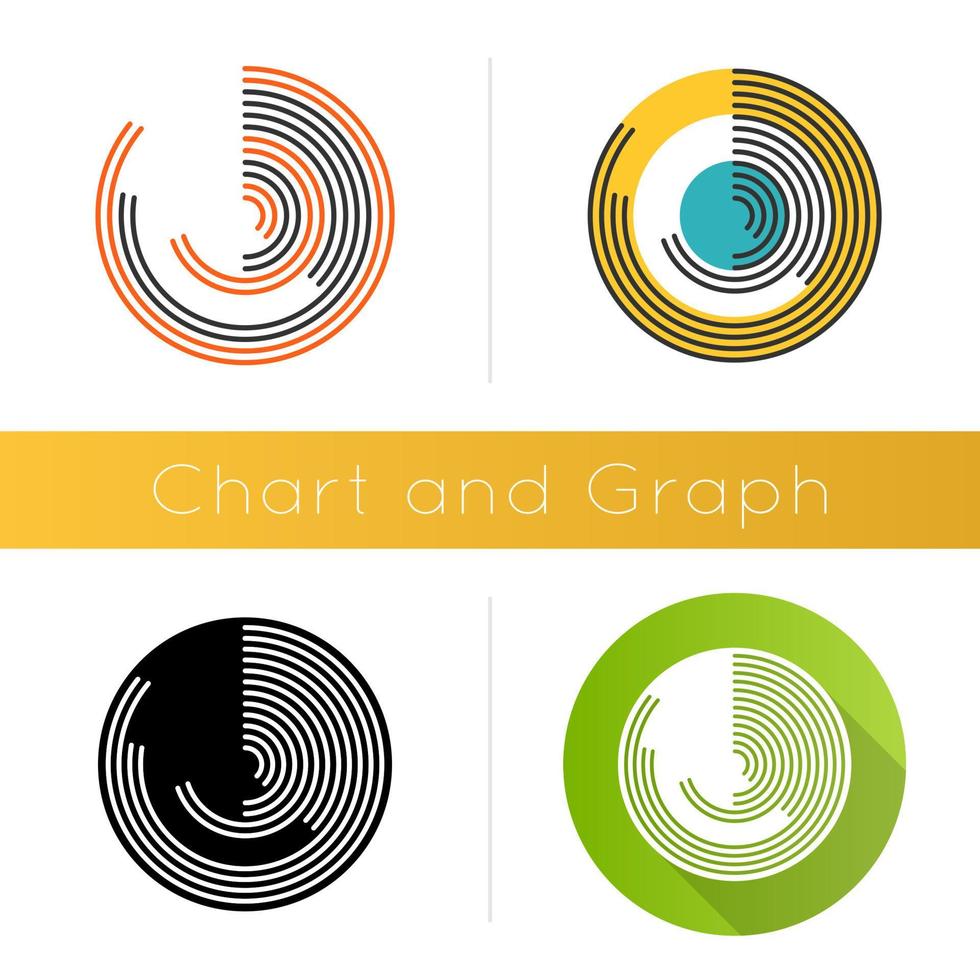 icono de reloj polar. cuadro de recogida de información. presentación de la investigación de progreso. visualización de informes comerciales. comercialización, economía. Diseño plano, estilos lineales y de color. ilustraciones de vectores aislados