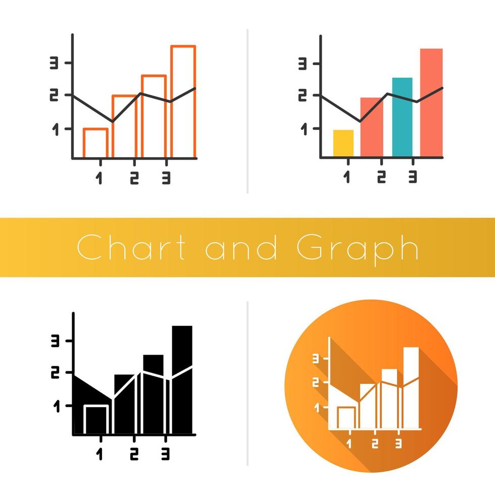 Mixed chart icon. Vertical histogram with linear elements. Information chart. Graph business presentation. Diagram. Marketing. Flat design, linear and color styles. Isolated vector illustrations