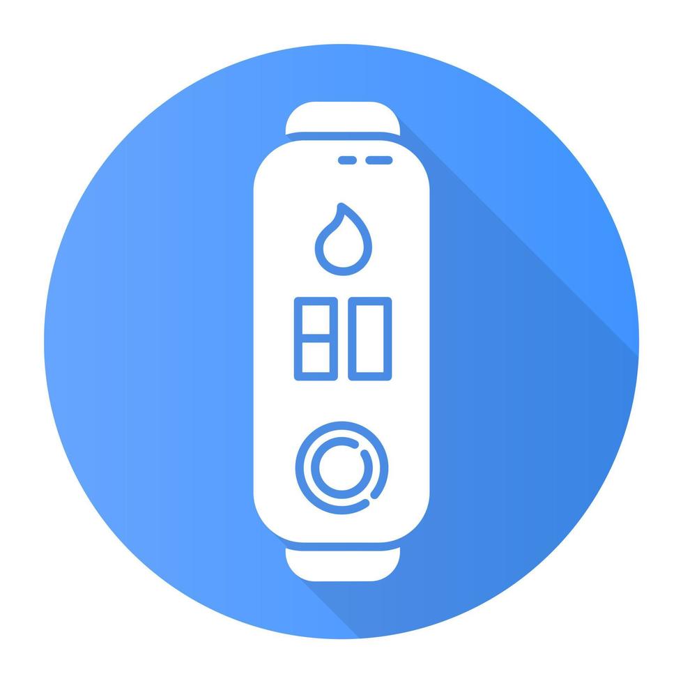 Fitness tracker with humidity control blue flat design long shadow glyph icon. Smartwatch with hygrometer option. Electronic humid air analysing device.Vector silhouette illustration vector