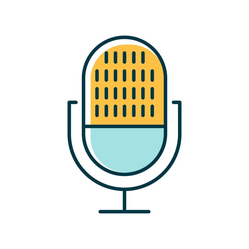 Yellow modern voice recorder color icon. Microphone idea. Sound recording equipment. Portable mic, music mike. Speech recognition process. Professional musical tool. Isolated vector illustration