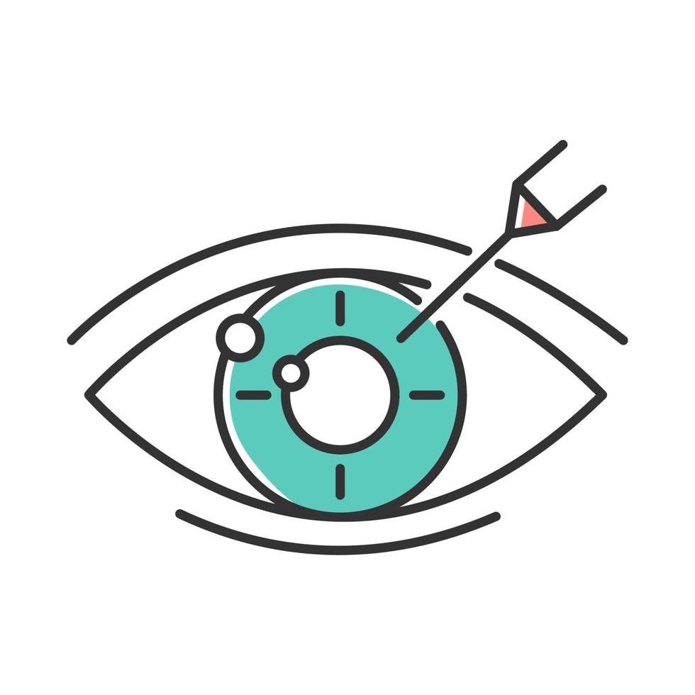 Vision correction color icon. Medical surgical procedure. Health care. Astigmatism treatment. Ophthalmology. Clinical services. Laser operation. Eye disorder recovery. Isolated vector illustration