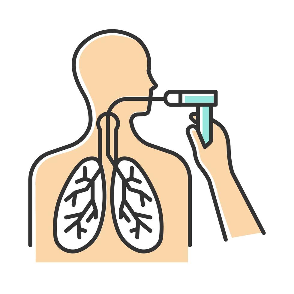 Bronchoscopy color icon. Airway check. Lung cancer risk examination. Medical nonsurgical procedure. Chest endoscopy. Healthcare services. Anatomy check. Illness diagnosis. Isolated vector illustration