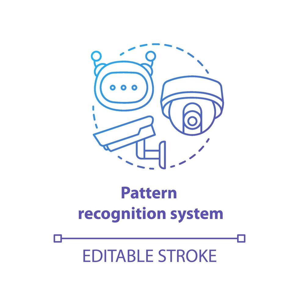 Pattern recognition system blue gradient concept icon. Robotic surveillance idea thin line illustration. Innovative cctv cameras. Future electronics. Vector isolated outline drawing. Editable stroke