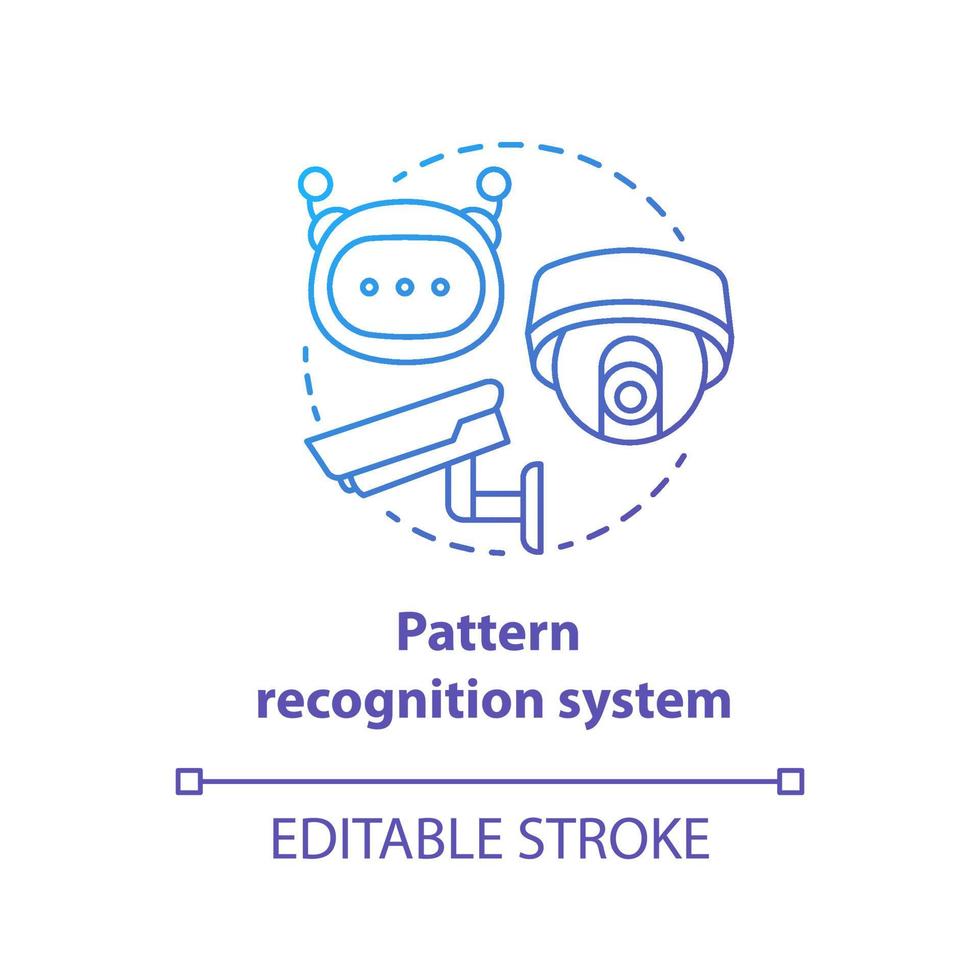 icono de concepto de gradiente azul del sistema de reconocimiento de patrones. idea de vigilancia robótica ilustración de línea delgada. innovadoras cámaras de circuito cerrado de televisión. electrónica del futuro. dibujo de contorno aislado vectorial. trazo editable vector