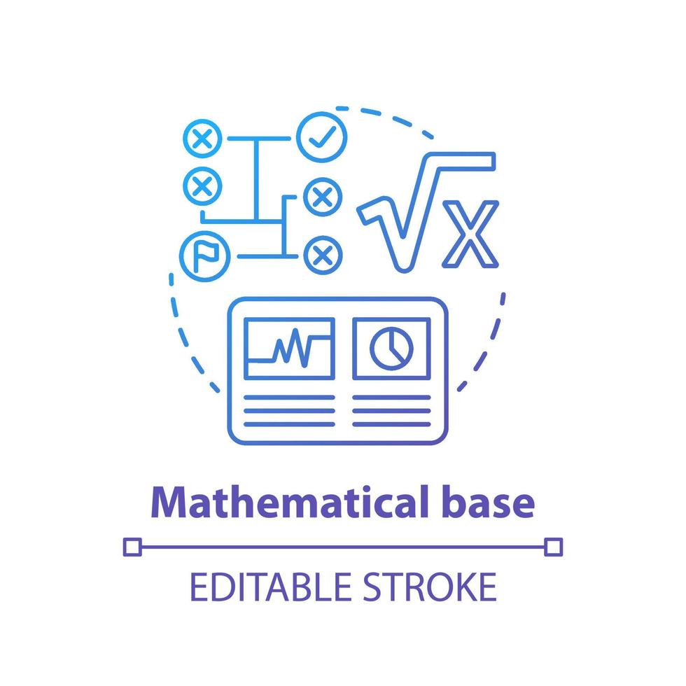 Mathematical base blue gradient concept icon. Calculations idea thin line illustration. Combination of numbers, digits. Arithmetic, numerical system. Vector isolated outline drawing. Editable stroke