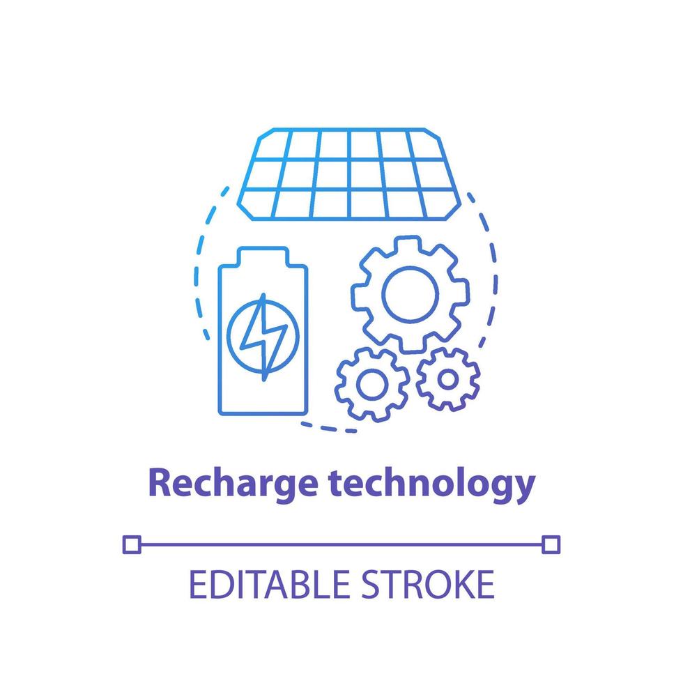 icono de concepto de gradiente azul de tecnología de recarga. ilustración de línea delgada de idea de baterías de sol. acumuladores modernos, unidades de potencia. fuente de energía innovadora. dibujo de contorno aislado vectorial. trazo editable vector