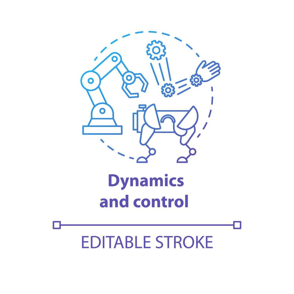 Dynamics and control blue gradient concept icon. Robotics motion system idea thin line illustration. Information technologies, innovative programming. Vector isolated outline drawing. Editable stroke