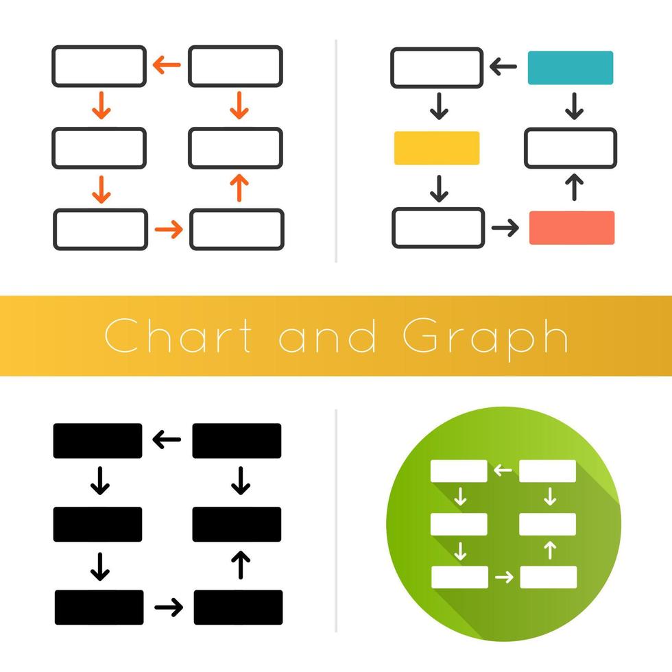 Connection diagram icon. Wiring chart. Progress stages presentation, process steps visualization. Closed cycle report. Flat design, linear and color styles. Isolated vector illustrations