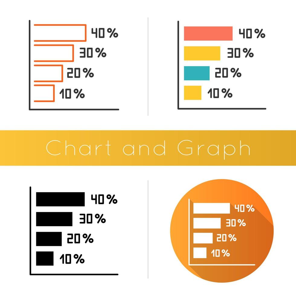 Horizontal histogram icon. Rising interest rate chart. Increasing graph bars. Diagram. Economical report. Business strategy. Flat design, linear and color styles. Isolated vector illustrations