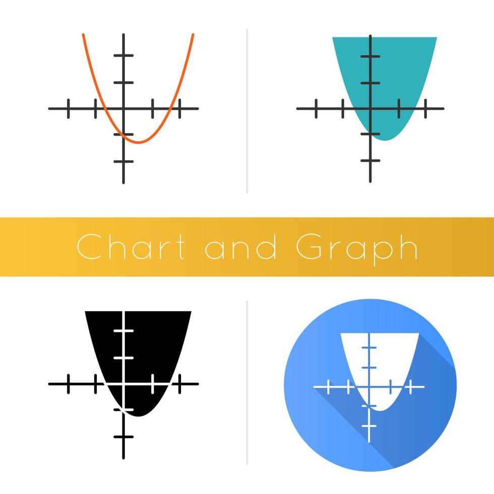 Function graph icon. Curve chart with increasing section. Trigonometry, geometry data presentation. Information analysis. Flat design, linear and color styles. Isolated vector illustrations