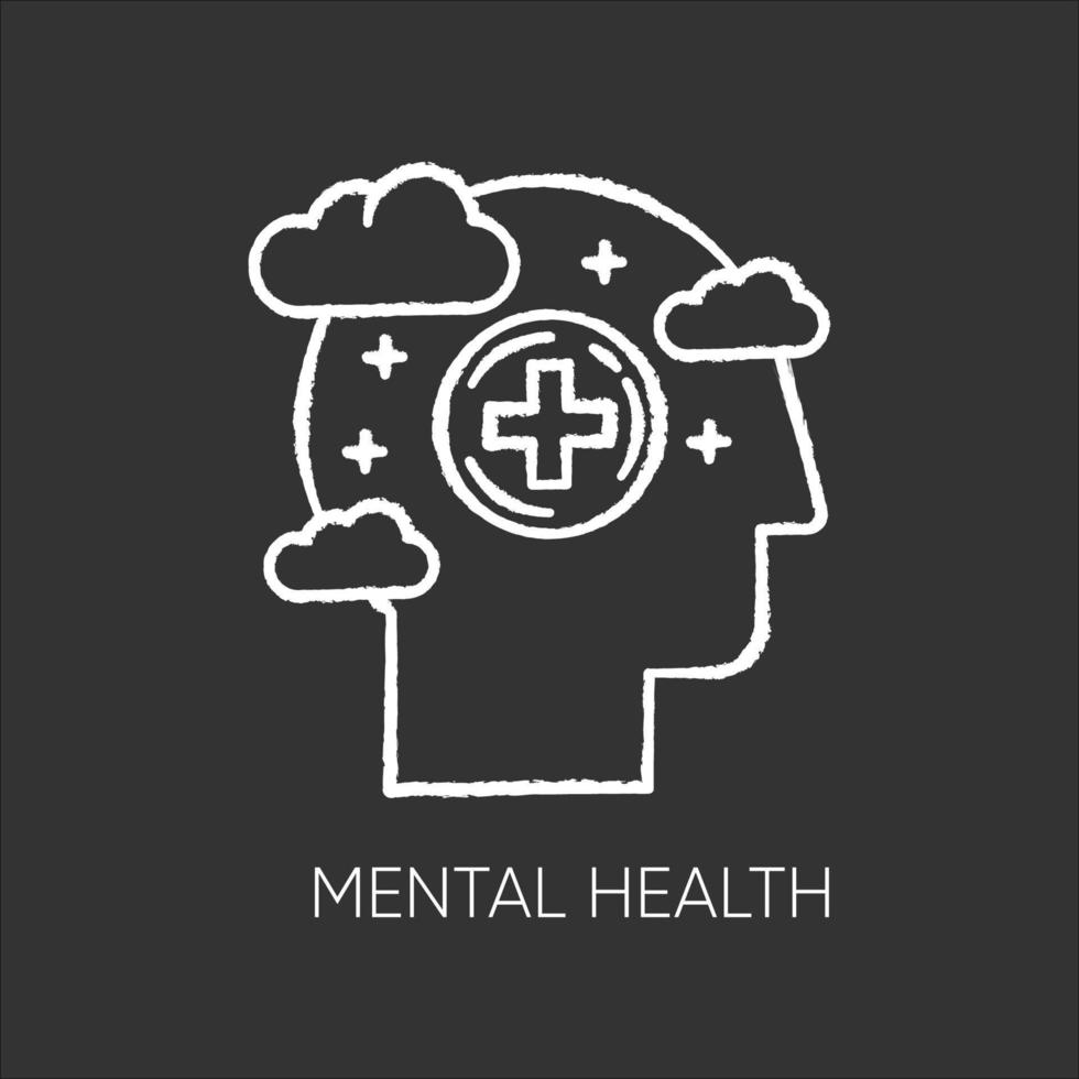 Mental health chalk icon. Emotional wellness. Treatment and consultation. Stress relief. Psychological support. Calm mind. Psychiatric help. Neurology. Isolated vector chalkboard illustration