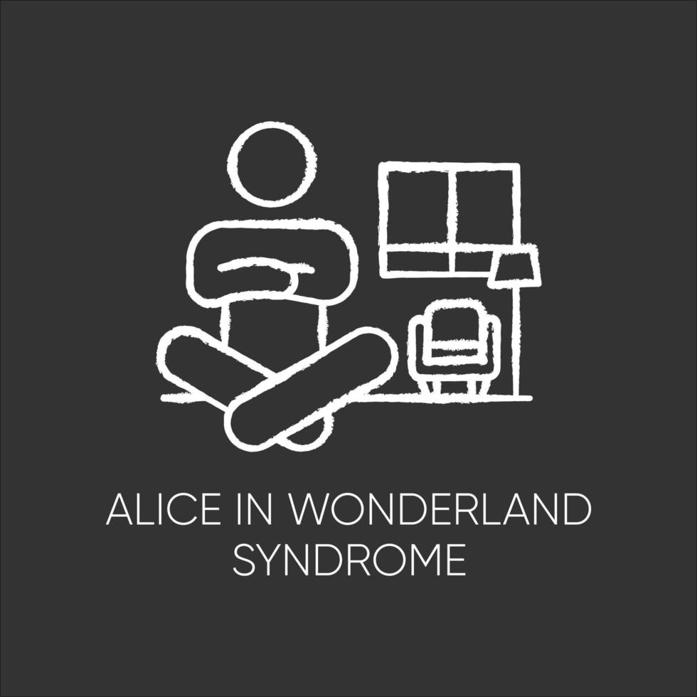 Alice in wonderland syndrome chalk icon. Visual perception. Size distortion. Dysmetropsia. Impaired vision and disorientation. Rare mental disorder. Isolated vector chalkboard illustration