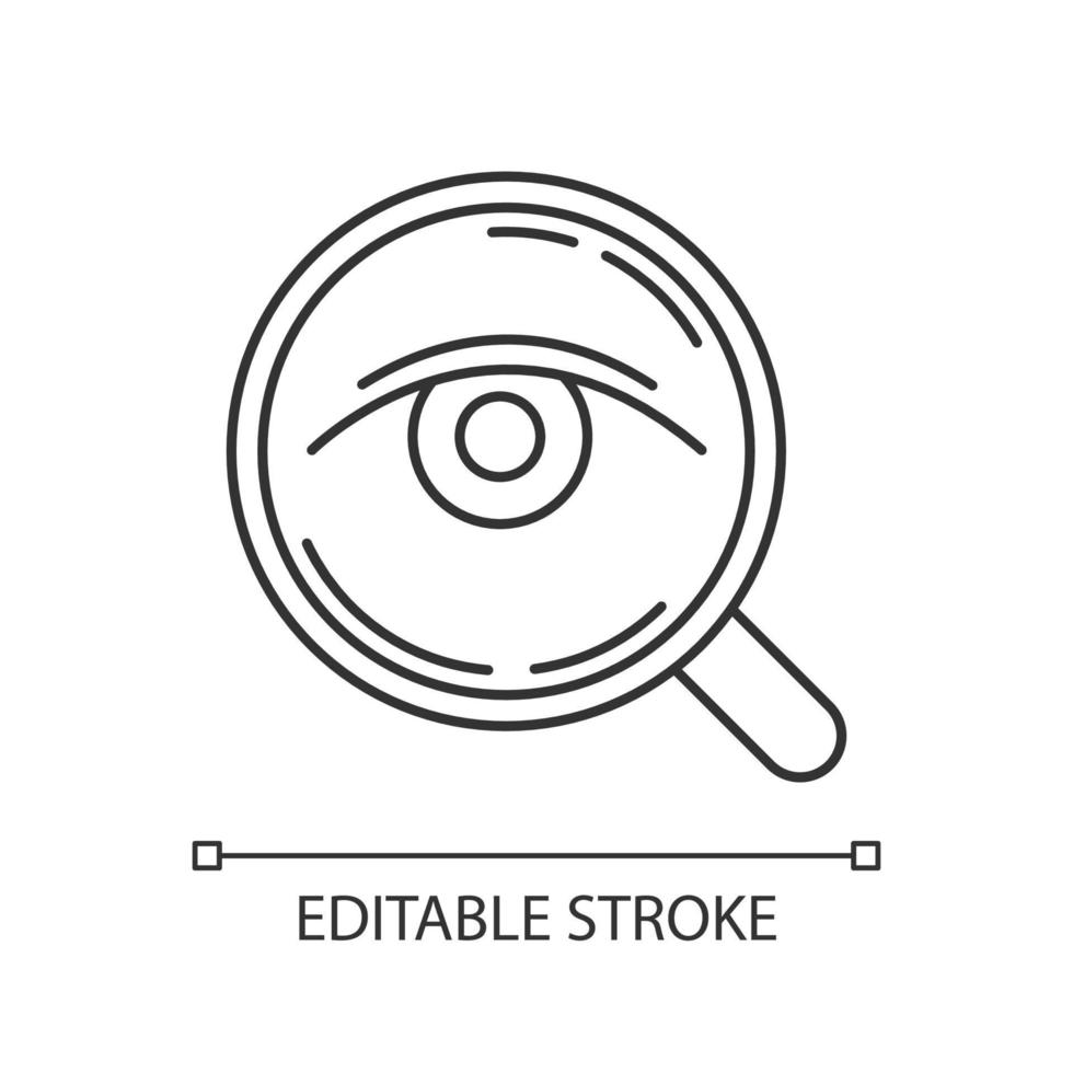 Analysis linear icon. Public opinion. Research. Consumer review. Customer satisfaction. Feedback. Observation. Thin line illustration. Contour symbol. Vector isolated outline drawing. Editable stroke