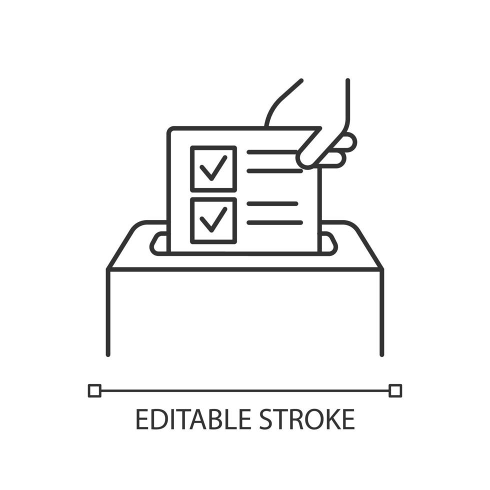 Anonymous survey linear icon. Ballot box. Feedback form. Opinion polling. Social research. Voting. Thin line illustration. Contour symbol. Vector isolated outline drawing. Editable stroke