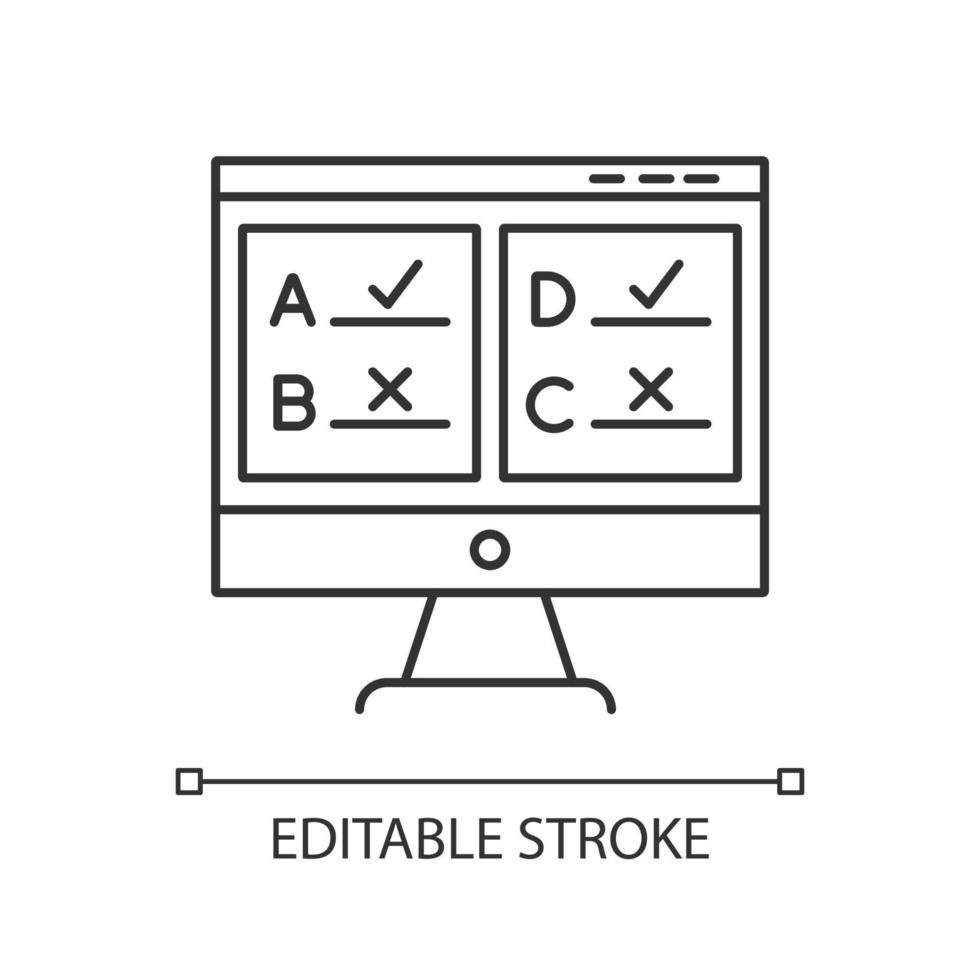 Online survey linear icon. Multiple answer questionnaire. Social research. Customer satisfaction. Feedback. Thin line illustration. Contour symbol. Vector isolated outline drawing. Editable stroke