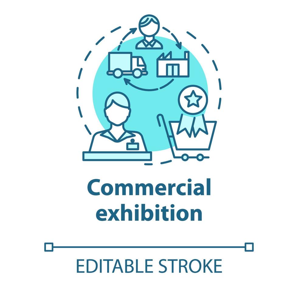 Commercial exhibition concept icon. International trading fair. Convention to buy artwork. Museum promo exposition idea thin line illustration. Vector isolated outline drawing. Editable stroke