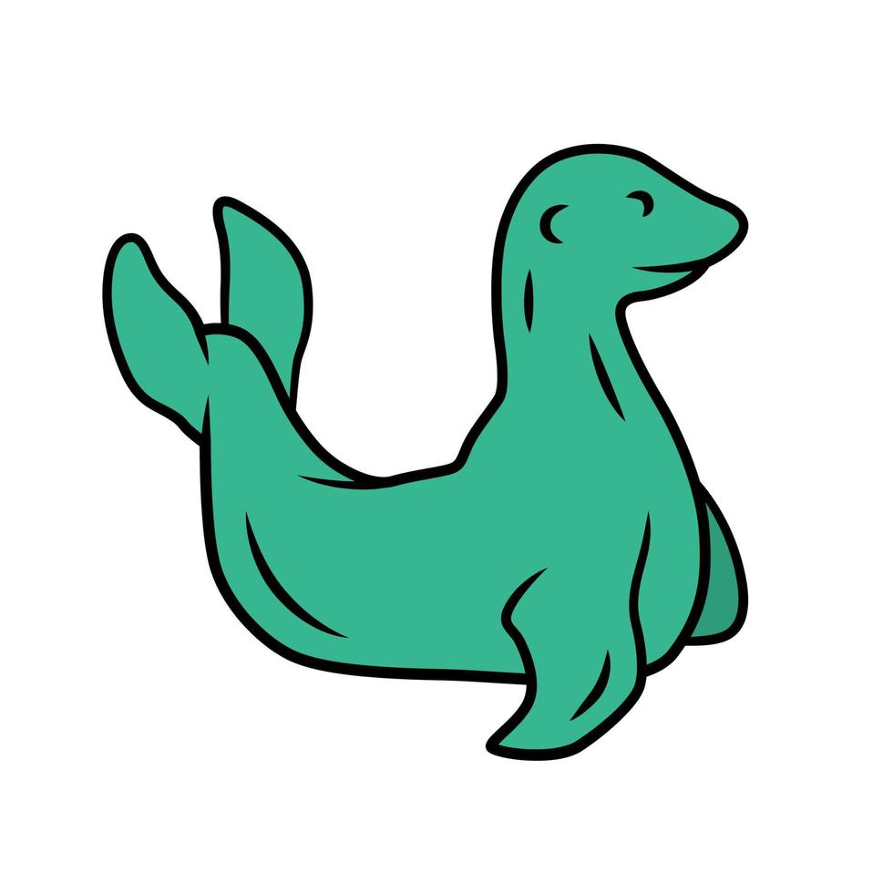 Seal green color icon. Pinniped mammal. Antarctic sea lion. Polar fauna. Oceanography and zoology. Aquatic ocean animal with flippers. Wildlife creature. Isolated vector illustration