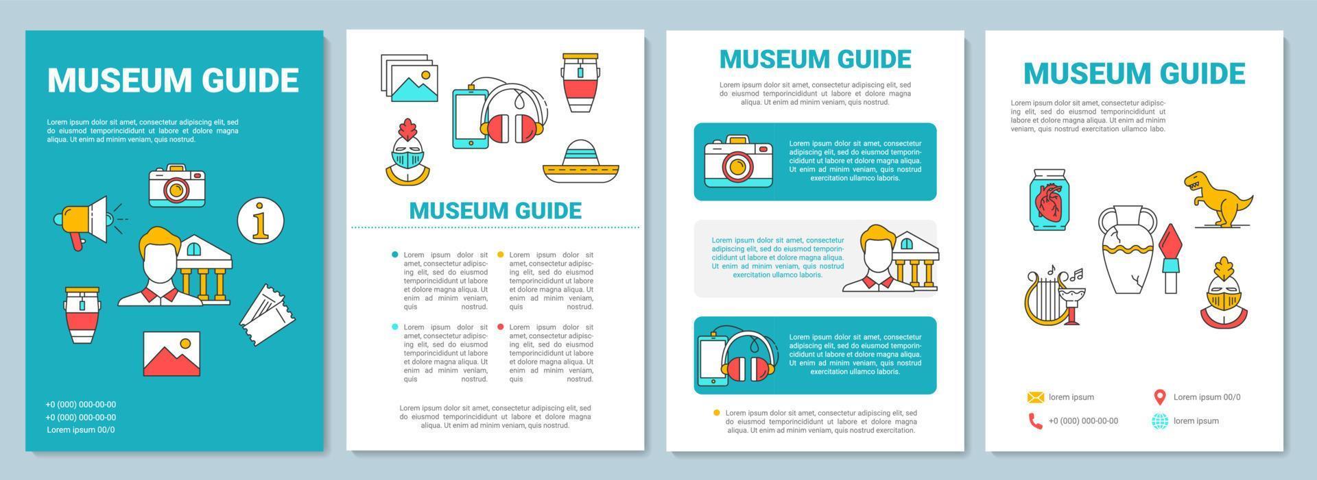 Museum guide brochure template. Exhibition guidebook. Flyer, booklet, leaflet print, cover design with linear icons. Vector page layouts for magazines, annual reports, advertising posters