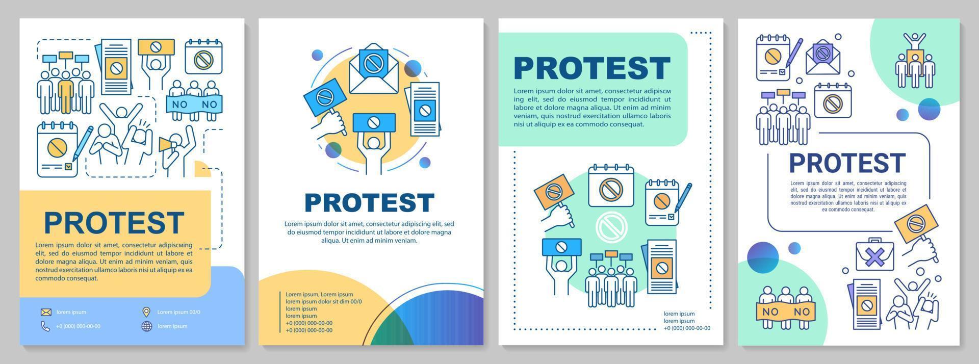 Social protest brochure template layout. Public demonstration flyer, booklet, leaflet print design with linear illustrations. Vector page layouts for magazines, annual reports, advertising posters