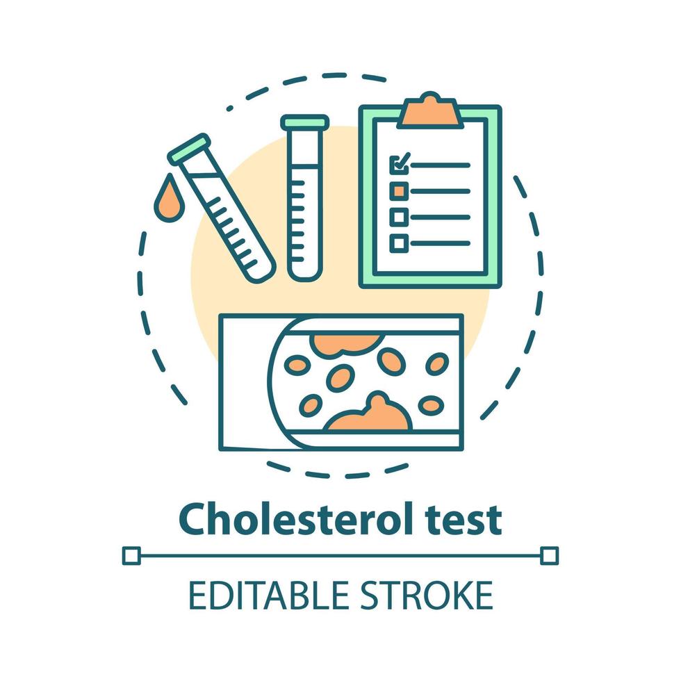 Cholesterol level test concept icon. Checking fat blocked arteries idea thin line illustration. Monitoring atherosclerosis disease symptoms. Vector isolated outline drawing. Editable stroke