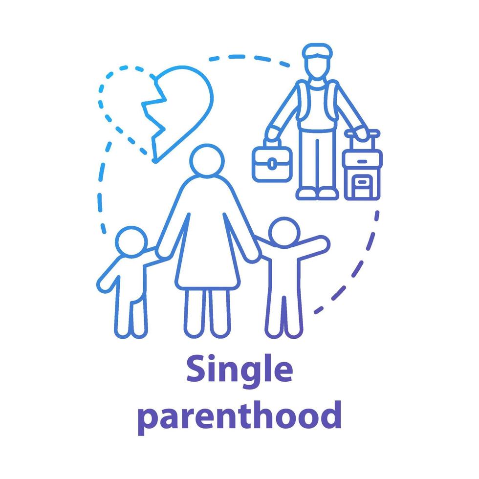 Single parenthood concept icon. Marital disputes divorce idea thin line illustration. Single parent family. Child custody. Separated parents. Vector isolated outline drawing
