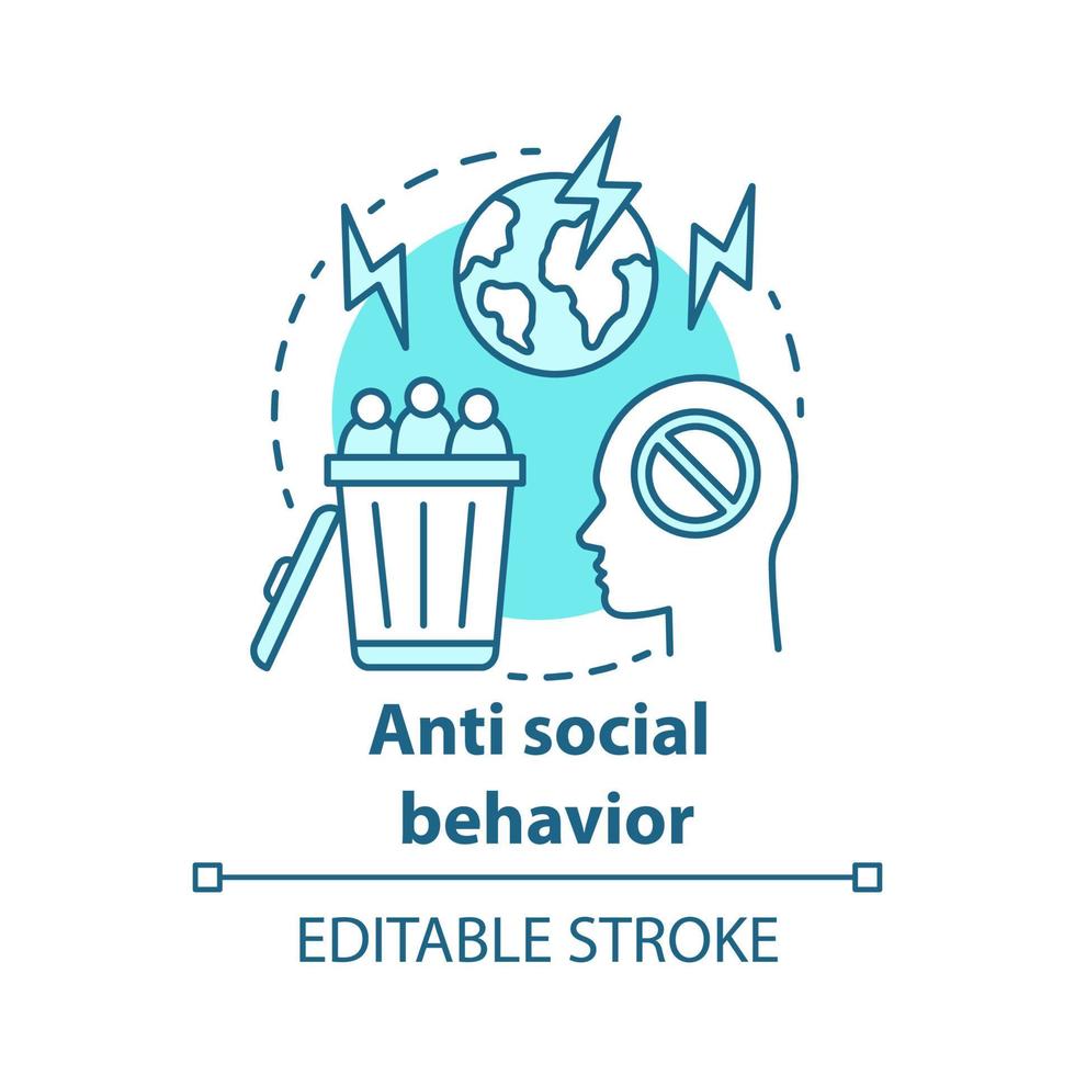 Anti social behavior concept icon. Antisocial behaviour. Crimes against humanity idea thin line illustration. Social violence, abuse, harassment. Vector isolated outline drawing. Editable stroke