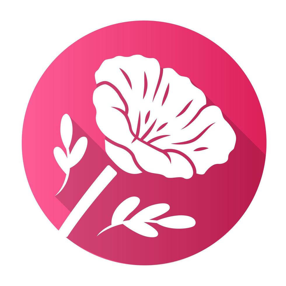 icono de glifo de sombra larga de diseño plano rosa amapola de california. papaver rhoeas. flores silvestres en flor de rosa de maíz. plantas herbáceas. amapola común de campo. flor de verano. ilustración de silueta vectorial vector