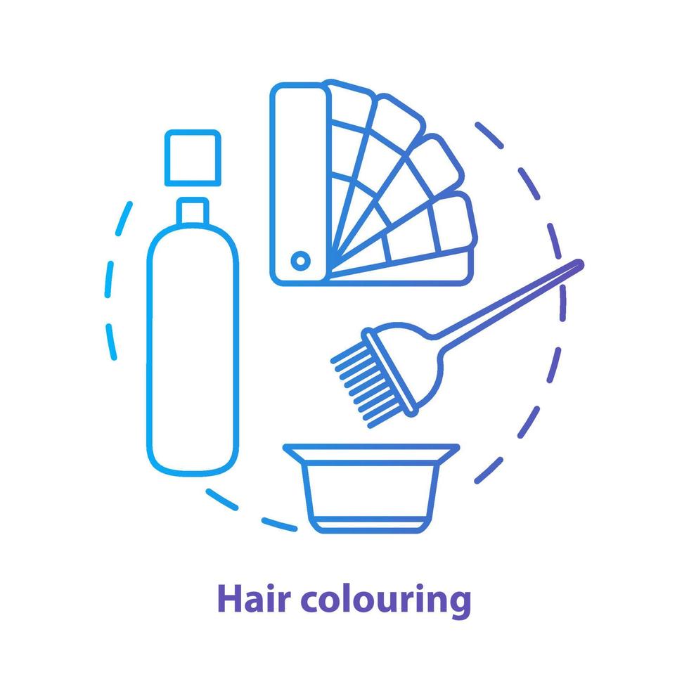 icono de concepto azul para teñir el cabello. ilustración de línea delgada de idea de resaltado y tinte de cabello. salón de peluquería, salón de peluquería. dibujo de contorno aislado del vector degradado azul. trazo editable