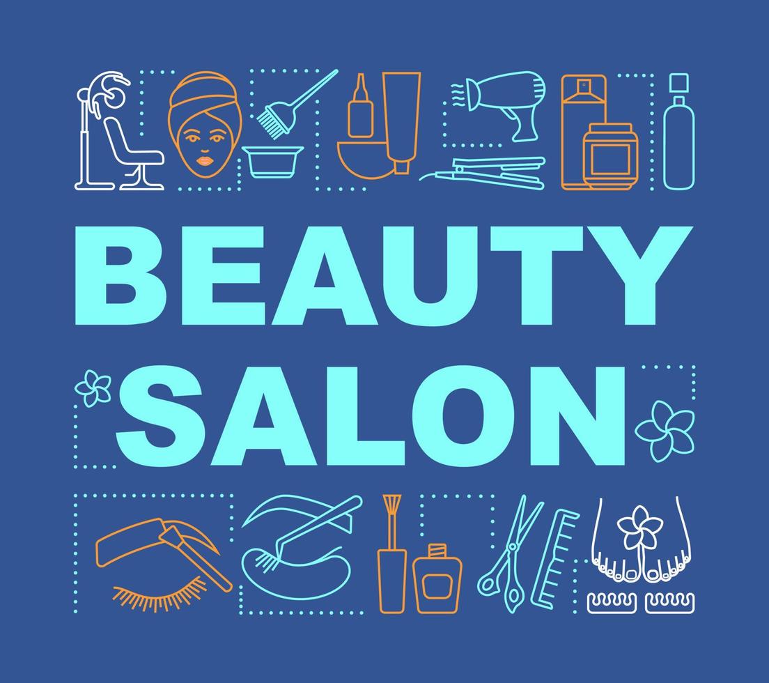 banner de conceptos de palabra de salón de belleza. servicio de belleza. peluquería y cosmetología. terapia de spa. presentación, sitio web. idea de tipografía de letras aisladas, iconos lineales. ilustración de contorno vectorial vector