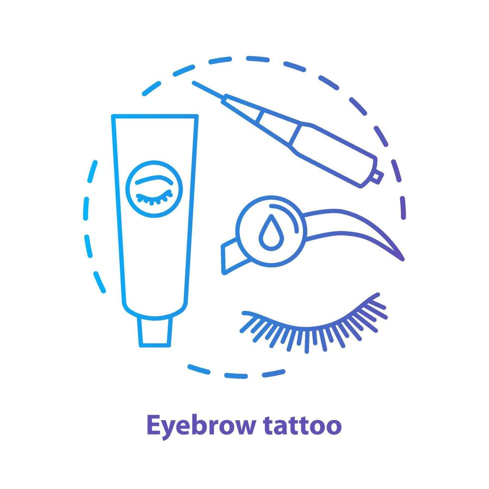 Eyebrow tattoo blue concept icon. Eye brows and eyelashes tinting, permanent makeup idea thin line illustration. Microblading. Blue gradient vector isolated outline drawing. Editable stroke