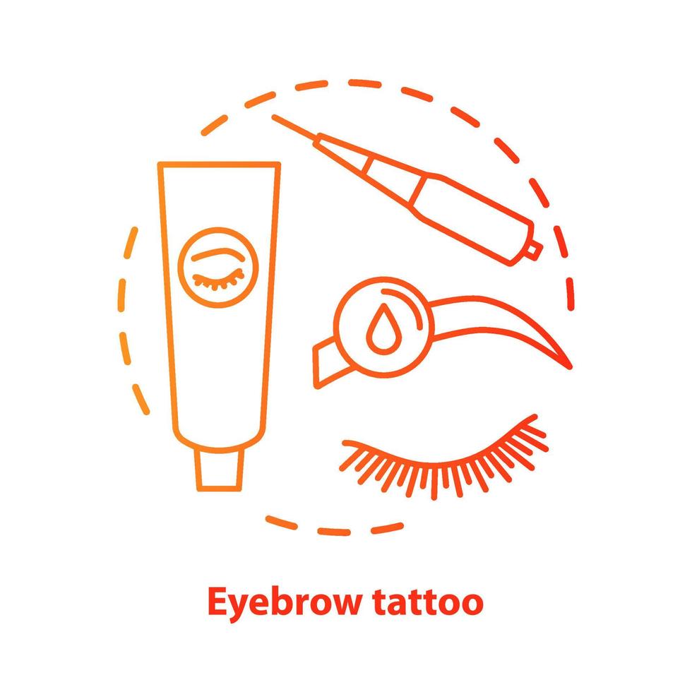 Eyebrow tattoo blue concept icon. Eye brows and eyelashes tinting, permanent makeup idea thin line illustration. Microblading. Red gradient vector isolated outline drawing. Editable stroke