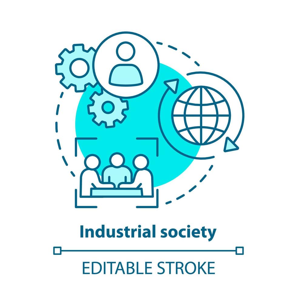 Industrial society blue concept icon. Mass production technology idea thin line illustration. Labor industrialization. Technological innovation. Vector isolated outline drawing. Editable stroke