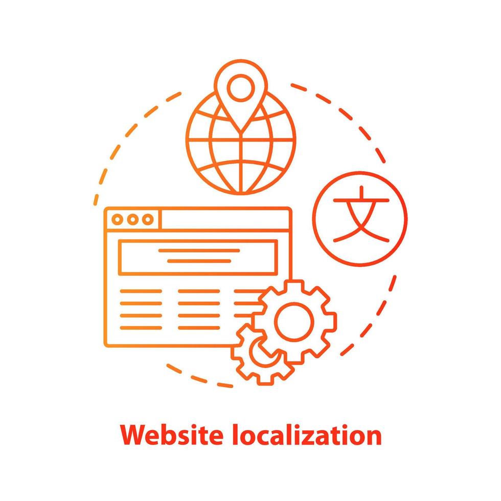 Website localization red concept icon. Website translation idea thin line illustration. Launch manage multilingual webpage, international SEO. Vector isolated outline drawing. Editable stroke