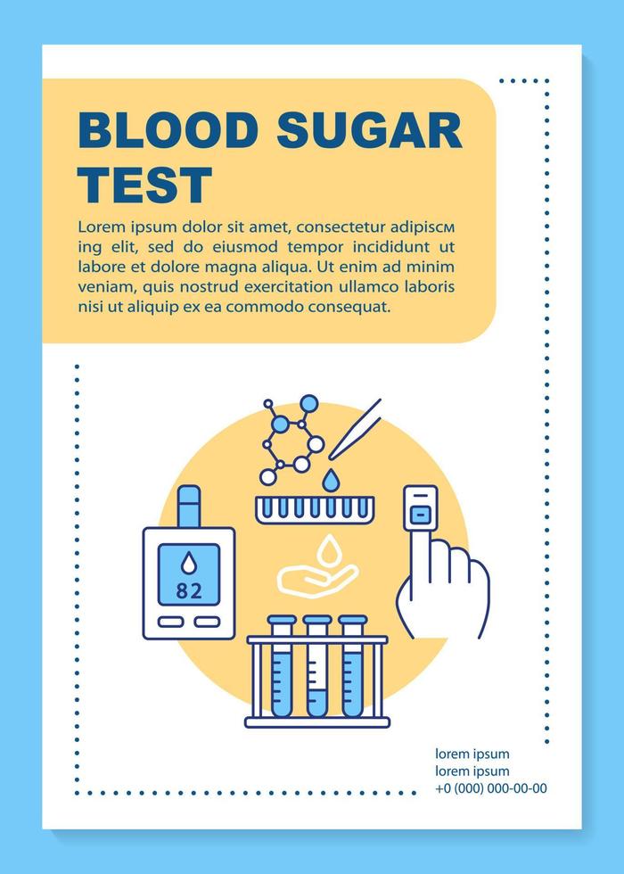 Blood sugar test brochure template layout. Flyer, leaflet print design, linear illustrations. Diabetes prevention. Vector page layouts for magazines, annual reports, advertising posters