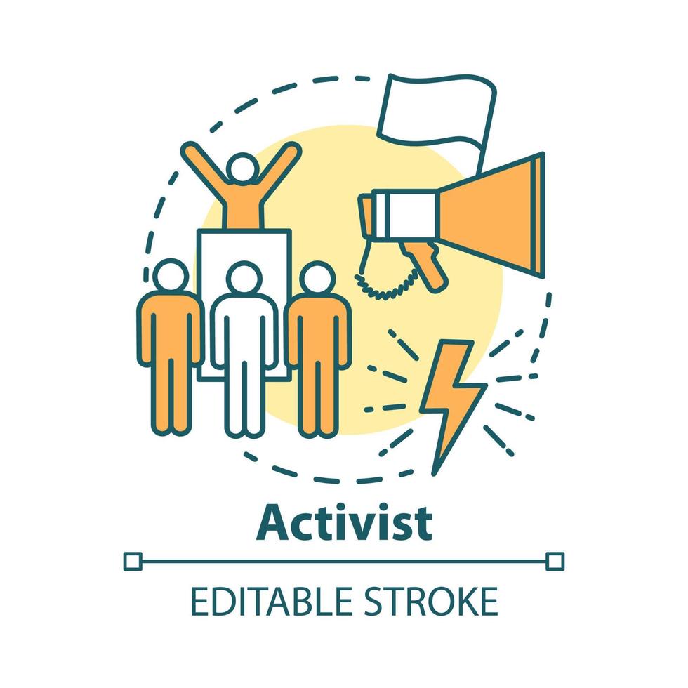 Activist concept icon. Campaigning for political change idea thin line illustration. Participate in march protesting. Social movement, activism. Vector isolated outline drawing. Editable stroke