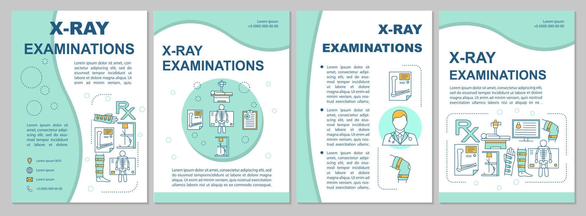 X-ray examination brochure template layout. Roentgen. Flyer, booklet, leaflet print design, linear illustrations. Radiological survey. Vector page layouts for annual reports, advertising posters