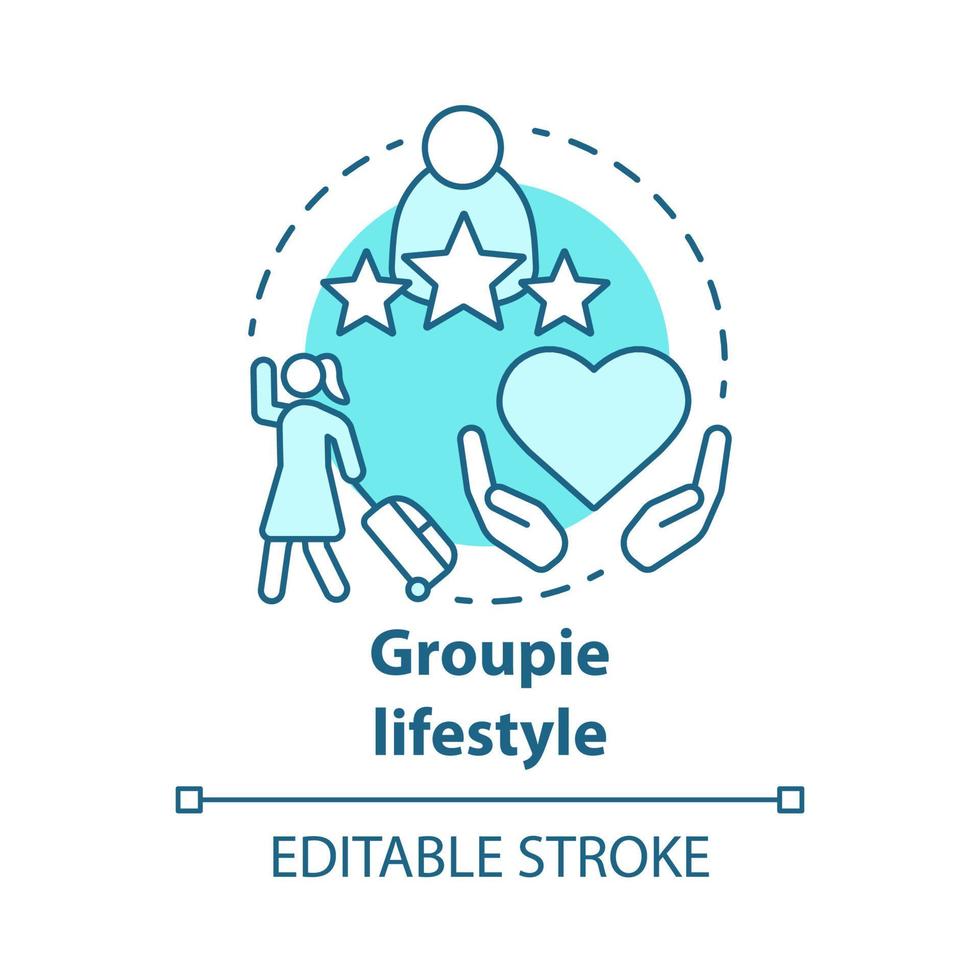 Groupie lifestyle blue concept icon. Seeking personal gain following celebrity idea thin line illustration. Obsessive attachment to musician. Vector isolated outline drawing. Editable stroke