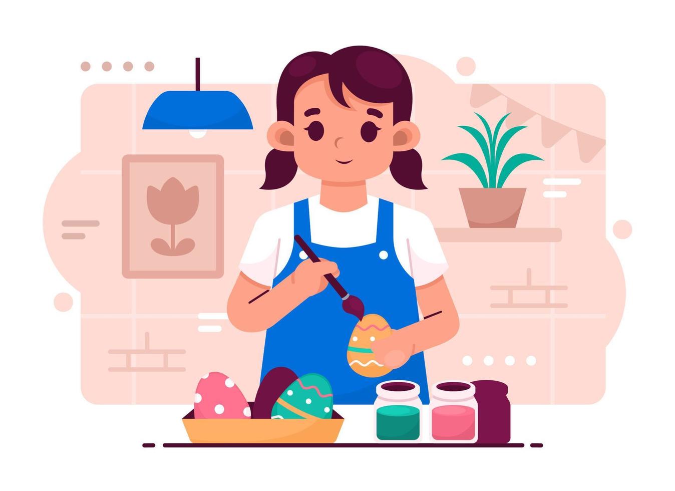 Female Decorating Easter Egg vector