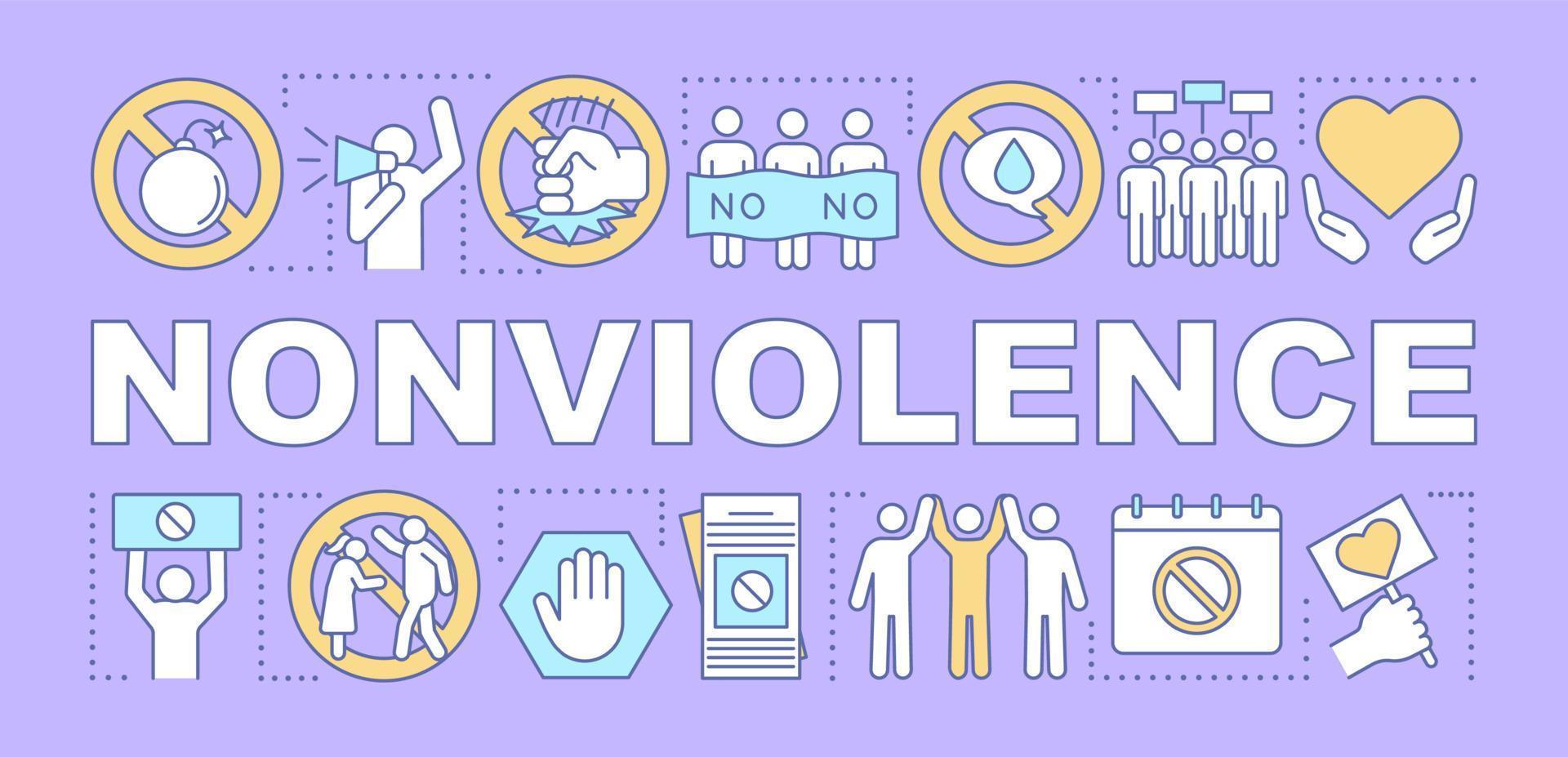 Nonviolence word concepts banner. Pacifism presentation, website. Isolated lettering typography idea with linear icons. Anti war protest. Peaceful public demonstration vector outline illustration