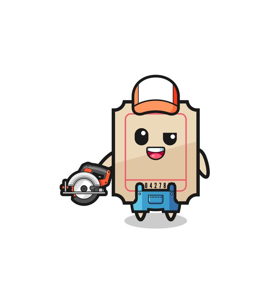 the woodworker ticket mascot holding a circular saw vector