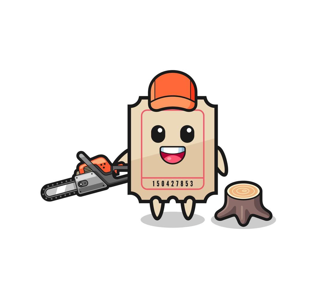 ticket lumberjack character holding a chainsaw vector