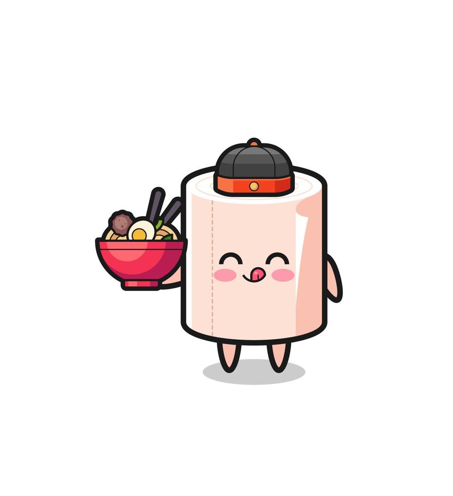 tissue roll as Chinese chef mascot holding a noodle bowl vector
