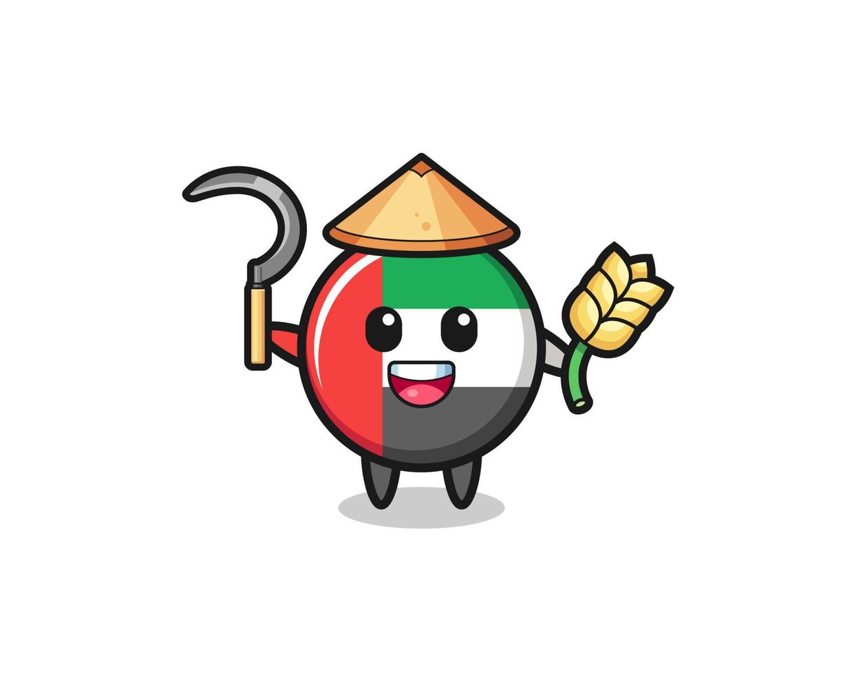 uae flag Asian farmer holding paddy vector